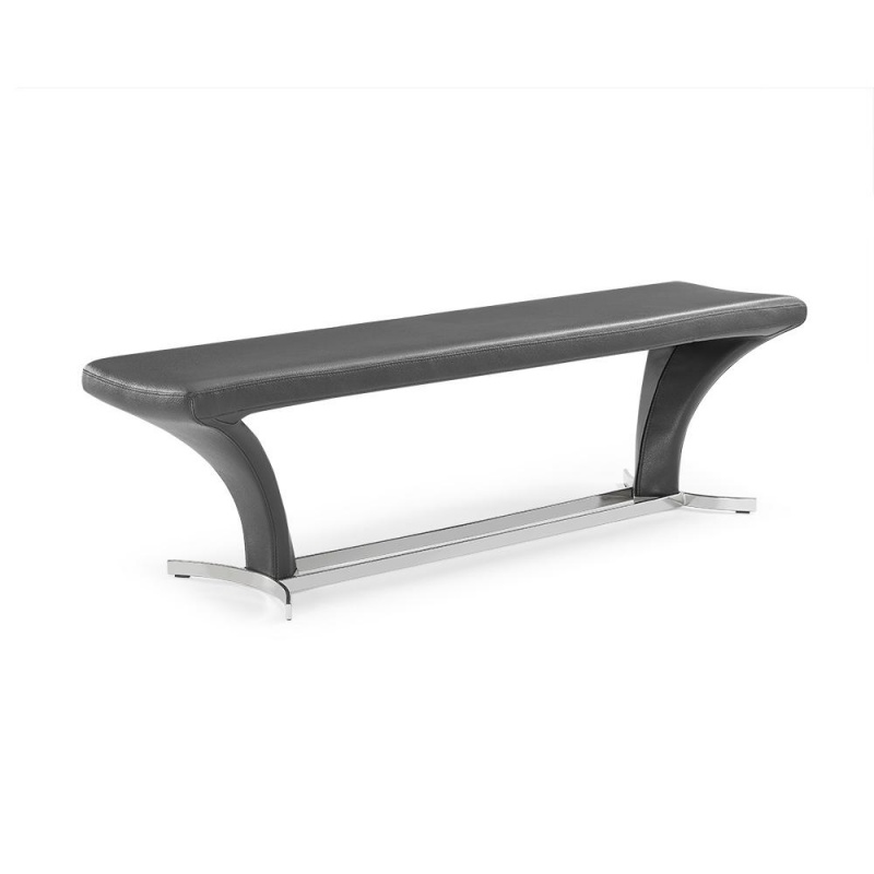 Rivera Bench Dark Grey Faux Leather Polished Stainless Steel Base