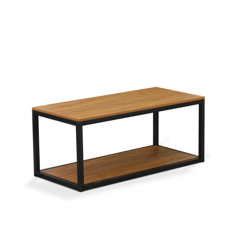 Norwich Coffee Table For Living Room, Mid Century Modern Coffee Table In Powder Coating Black Color And Brown Wood Laminate