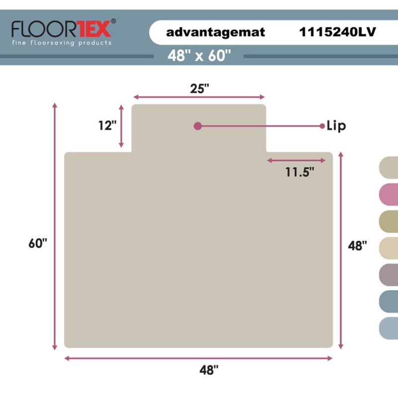 Cleartex Advantagemat, Pvc Clear Chair Mat, For Plush Pile Carpets (Over 3/4"), Rectangular With Lip, Size 48" X 60"