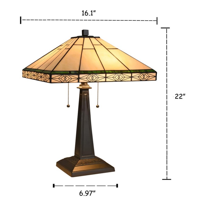 Theros Tiffany-Style 2 Light Mission Table Lamp 16" Shade
