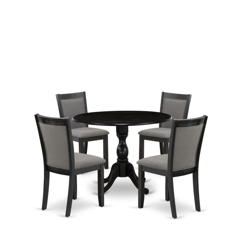East West Furniture 5-Pc Kitchen Dining Set Consists Of A Dinner Table With Drop Leaves And 4 Dark Gotham Grey Linen Fabric Upholstered Chairs - Wire Brushed Black Finish