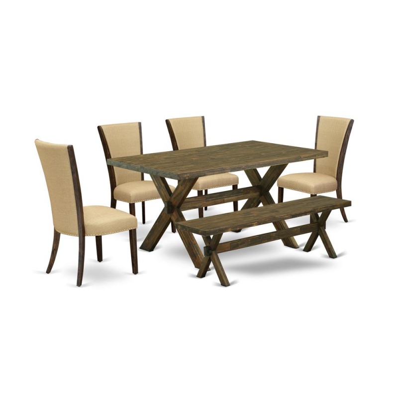 6 Piece Dining Table Set with Bench and 4 Chairs