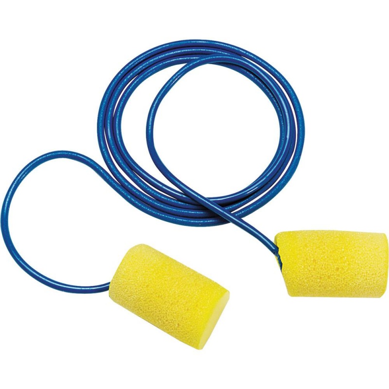 Aearo Corded Foam Earplugs - Noise Protection - Foam - Yellow - Moisture Resistant, Corded - 200 / Box