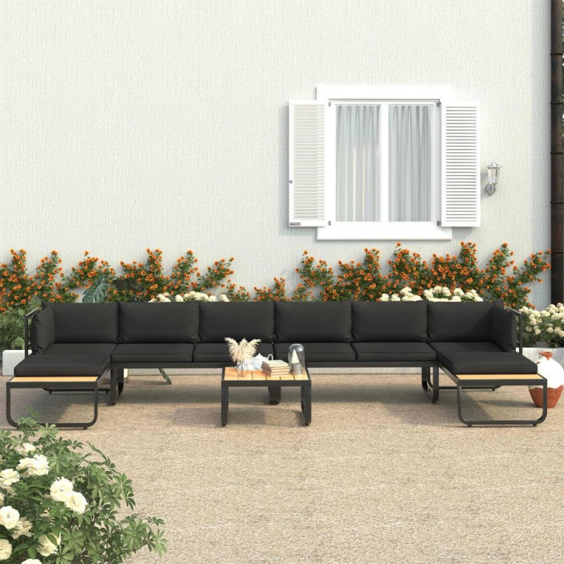 Vidaxl 5 Piece Garden Corner Sofa Set With Cushions Aluminum And Wpc 8655