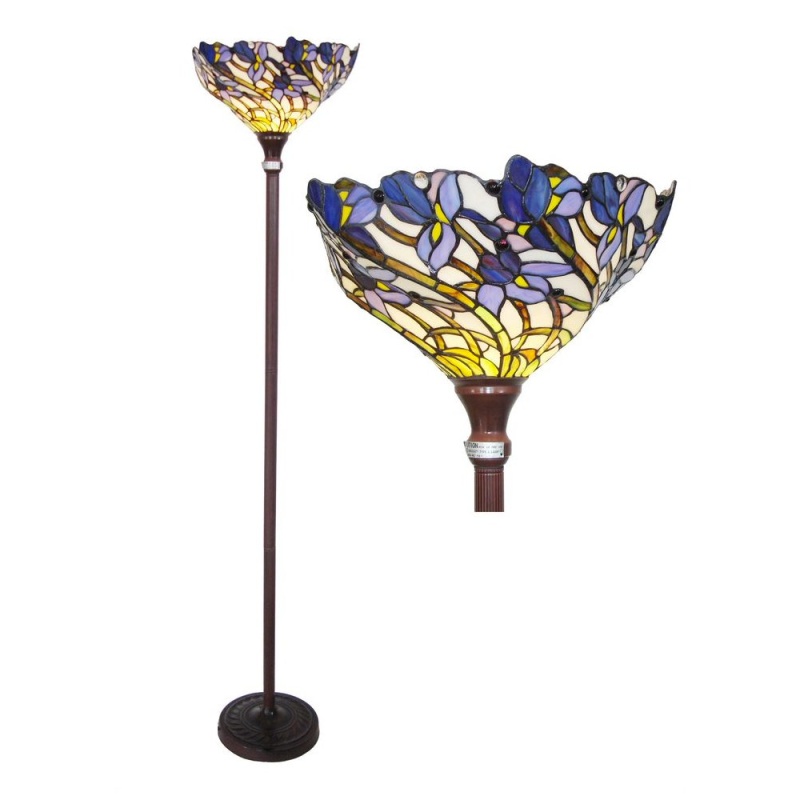 1 Light Tiffany-Style Iris Torchiere Floor Lamp 17" Shade