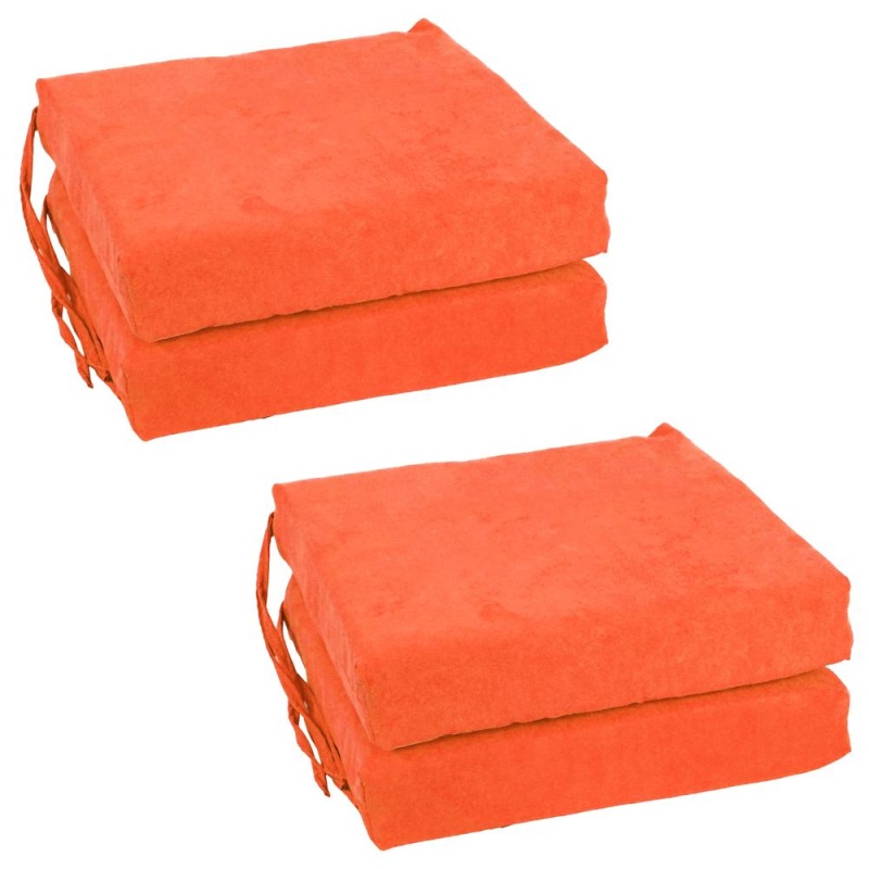 Blazing Needles Set Of 4 Indoor Microsuede Chair Cushions, Tangerine Dream