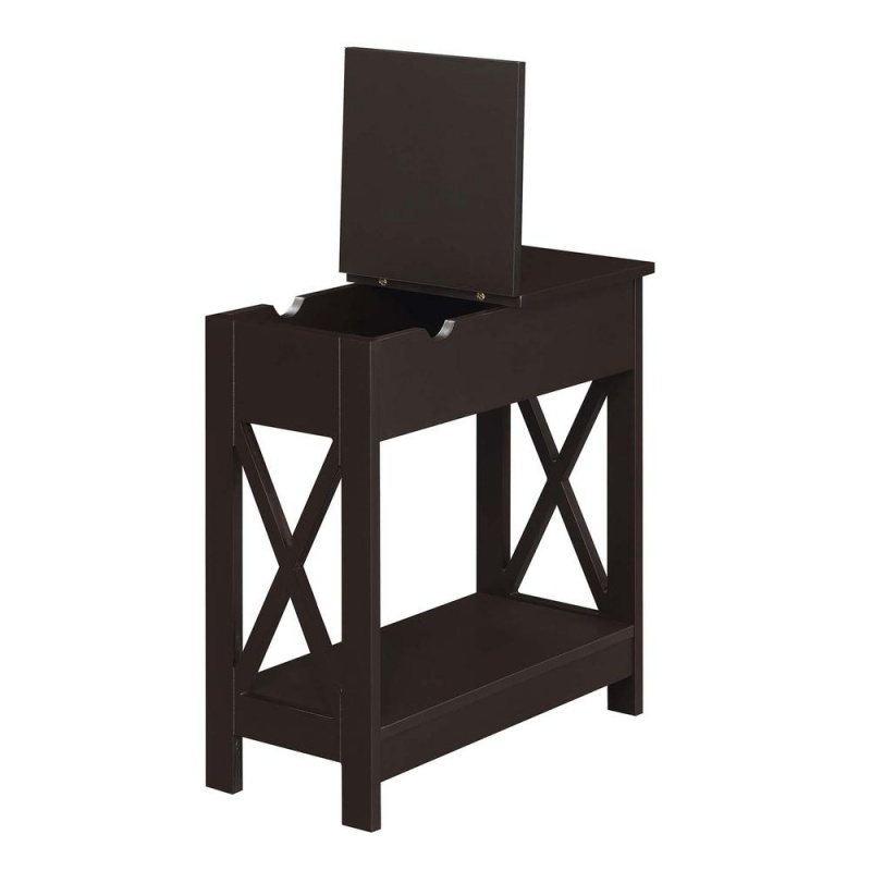 Oxford Flip Top End Table With Charging Station Espresso