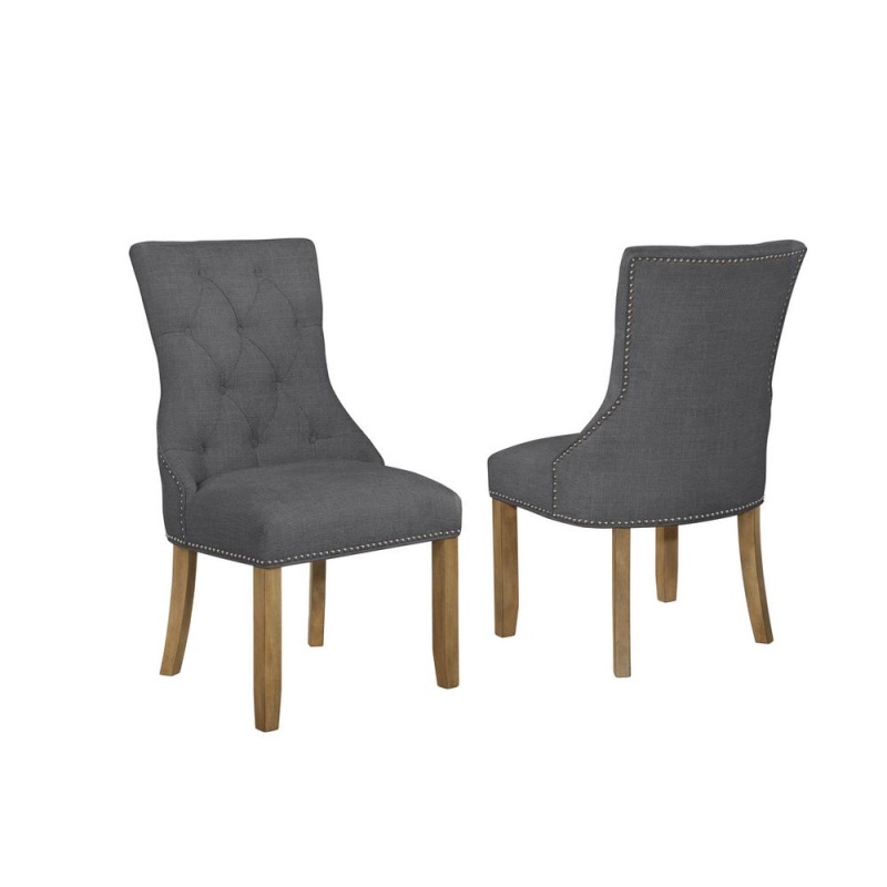 Dining Chairs, Set Of 2 In Dark Grey Linen