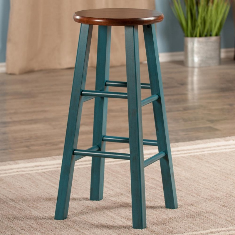 Ivy 29" Bar Stool Rustic Teal W/ Walnut Seat