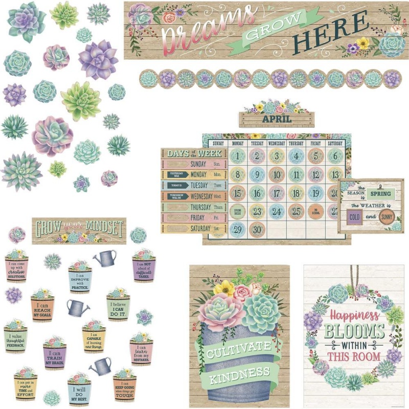 Teacher Created Resources Board Decorative Set - Rustic Bloom - Sturdy, Durable - 1.50" Height X 18" Width X 30.25" Length - Multicolor - 1 / Set