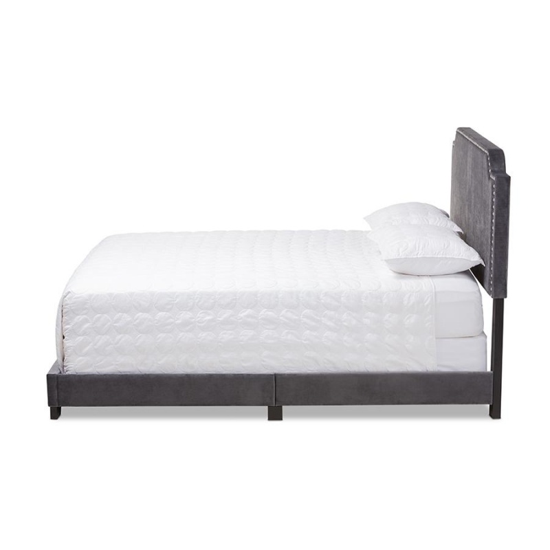 Darcy Luxe And Glamour Dark Grey Velvet Upholstered Full Size Bed