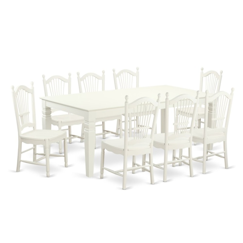 9 Pc Table Set With A Table And 8 Dining Chairs In Linen White