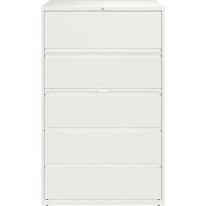 Lorell 42" White Lateral File - 5-Drawer - 42" X 18.6" X 67.6" - 5 X Drawer(S) For File - Letter, Legal, A4 - Lateral - Hanging Rail, Magnetic Label Holder, Locking Drawer, Locking Bar, Ball Bearing s