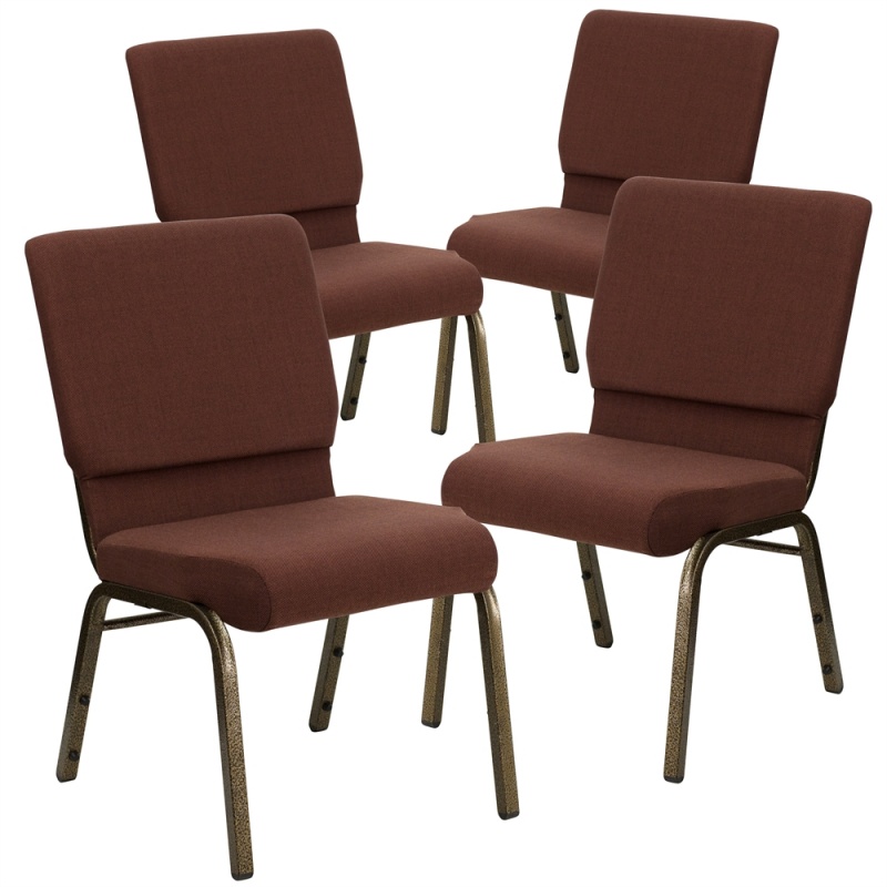 4 Pk. Hercules Series 18.5''W Brown Fabric Stacking Church Chair With 4.25'' Thick Seat - Gold Vein Frame