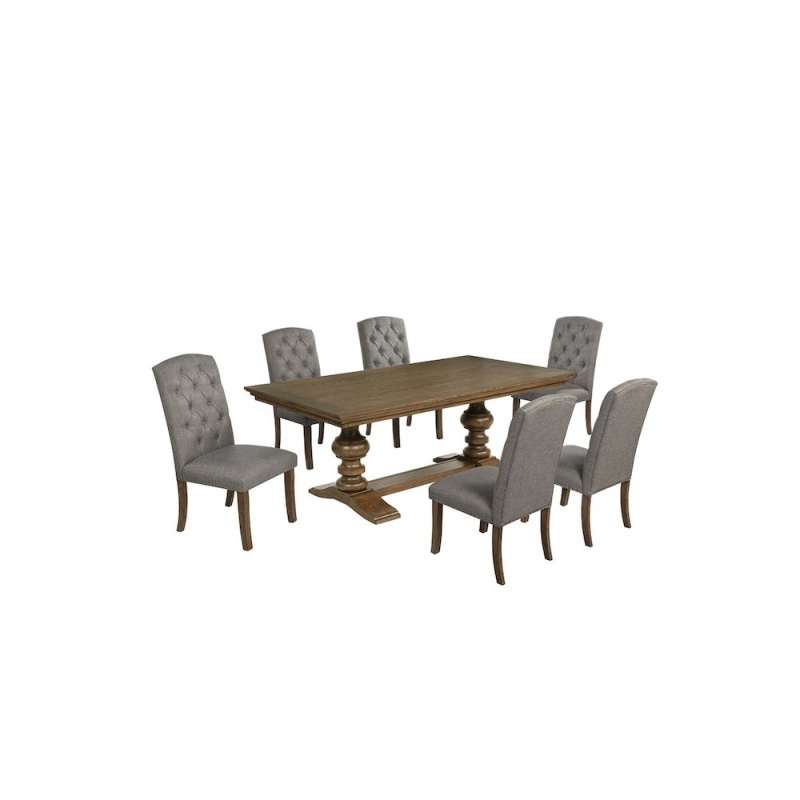 Dining Set with 6 Dark Grey Side Chairs and One 72" Wood Dining Table