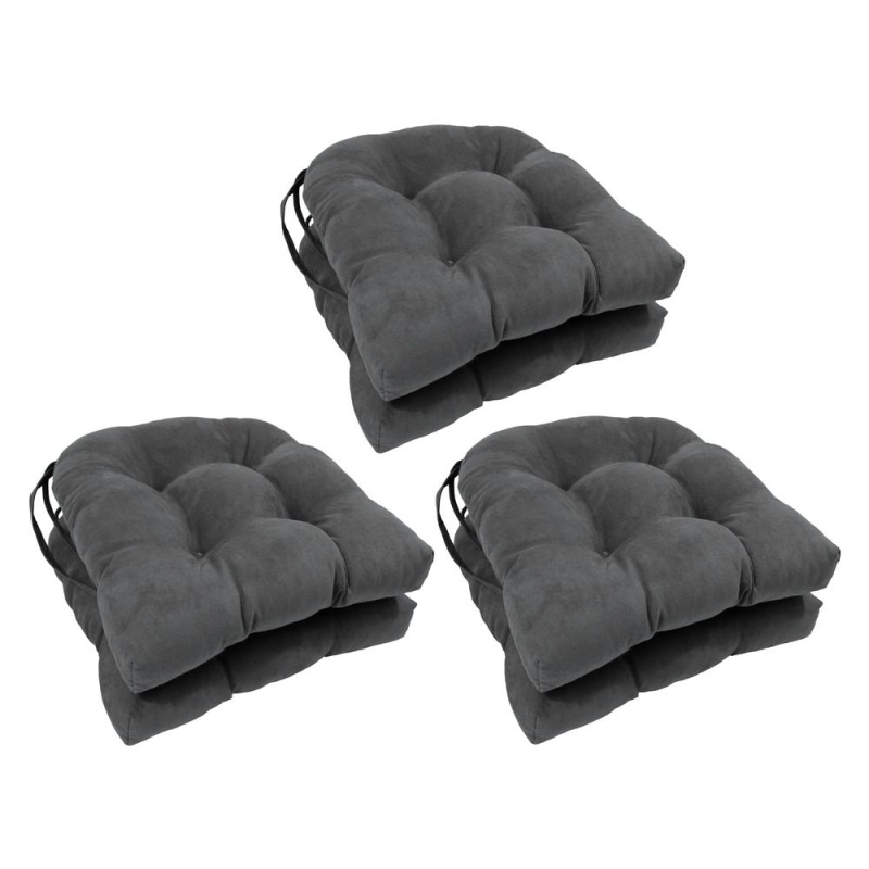16-Inch Solid Microsuede U-Shaped Tufted Chair Cushions (Set Of 6) 916X16us-T-6Ch-Ms-Gy