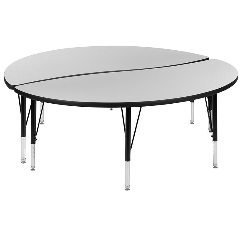 2 Piece 60" Circle Wave Collaborative Grey Thermal Laminate Activity Table Set - Height Adjustable Short Legs