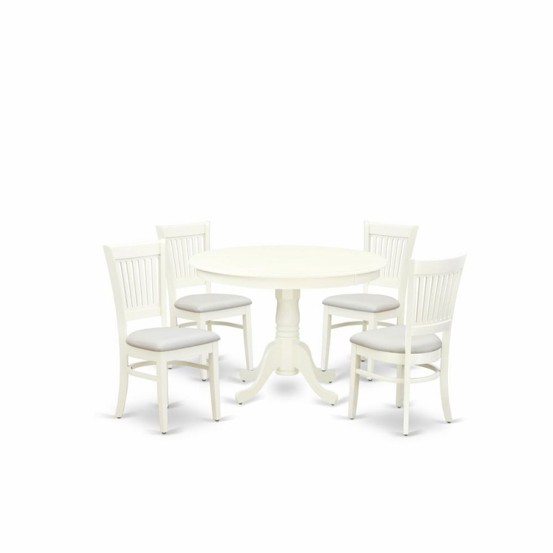 East West Furniture 5-Piece Dining Room Table Set in Linen White