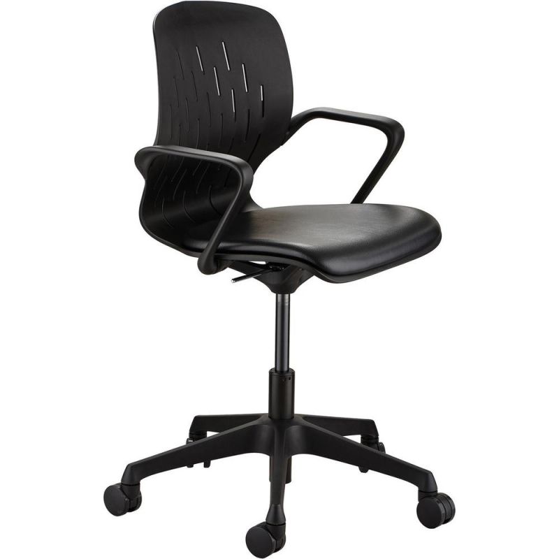 Safco Shell Desk Chair - Black Vinyl Plastic Seat - Black Plastic Back - Steel Frame - 5-Star Base - 1 Each