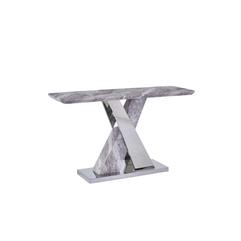 White Faux Marble Console Table W/Stainless Steel X-Base