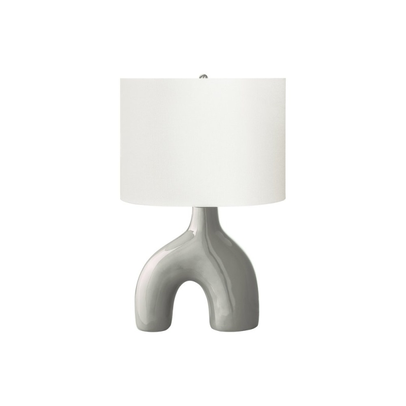 25" Grey Ceramic Table Lamp with Ivory / Cream Shade