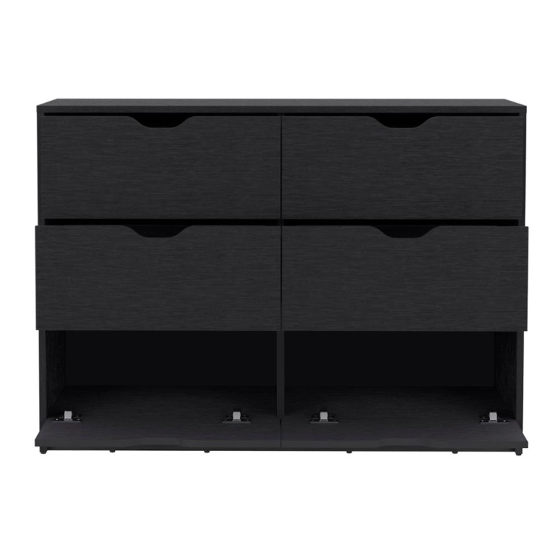 Depot E-Shop Houma 4 Drawer Dresser With 2 Lower Cabinets, Drawer Chest, Black