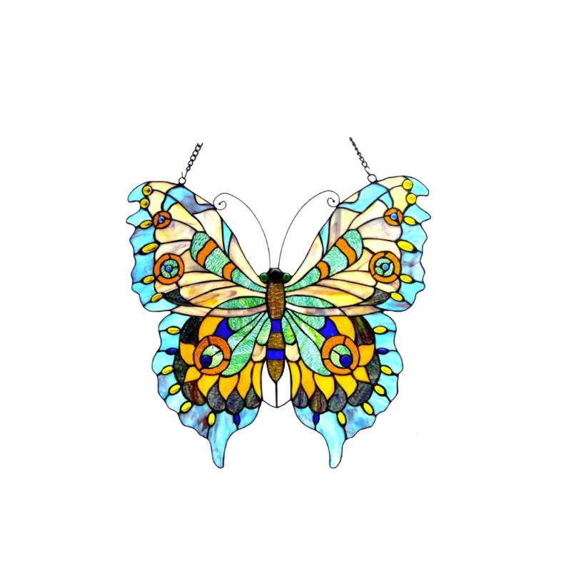Mariposa Tiffany-Glass Butterfly Window Panel, 20x21