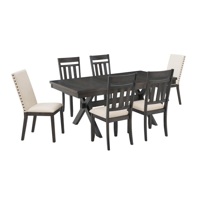 Hayden 7-Piece Dining Table Set For 6 - Table, 4 Slat Back Chairs, & 2 Chairs