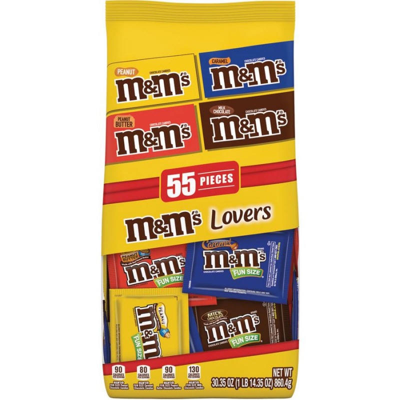 M&M's Chocolate Candies Lovers Variety Bag - Milk Chocolate, Peanut, Peanut Butter, Caramel - 1.90 Lb - 1 Each - 55 Per Bag