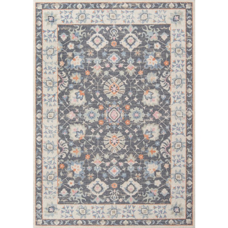 Traditional Rectangle Area Rug, Charcoal, 6'6" X 9'