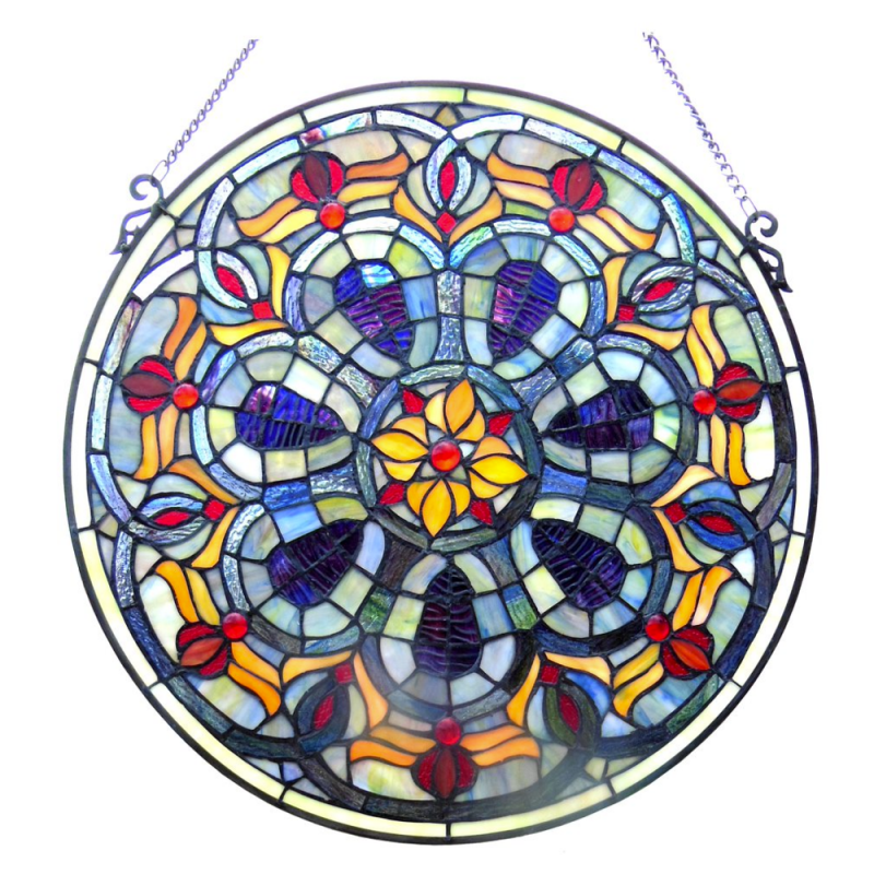 Tiffany-Glass Victorian Window Panel 20"