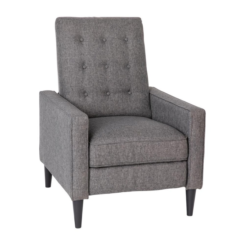 Ezra Mid-Century Modern Fabric Upholstered Button Tufted Pushback Recliner In Gray For Residential & Commercial Use