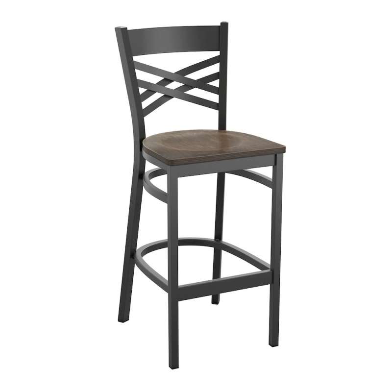 Back Metal Restaurant Barstool with Antique Copper Finish and Wood Seat