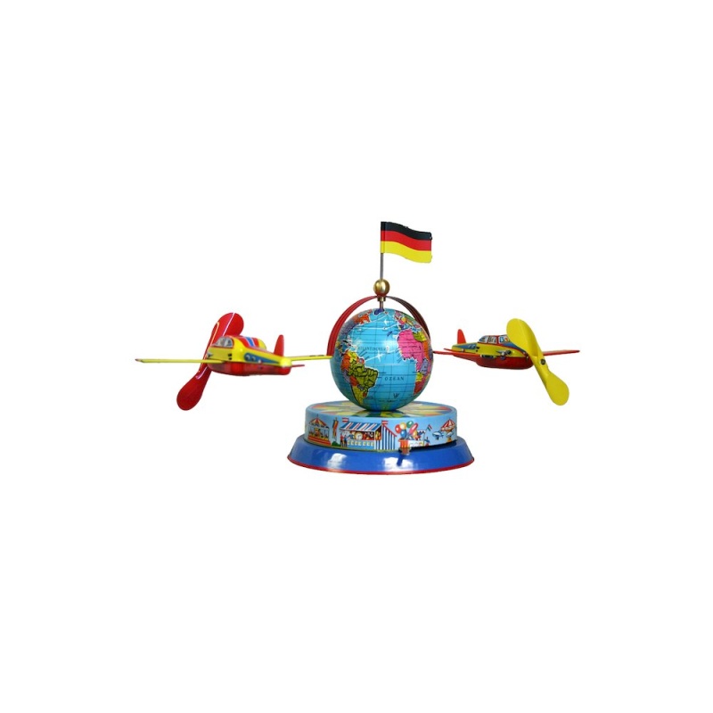German Collectible Tin Toy - Airplanes Circling Globe