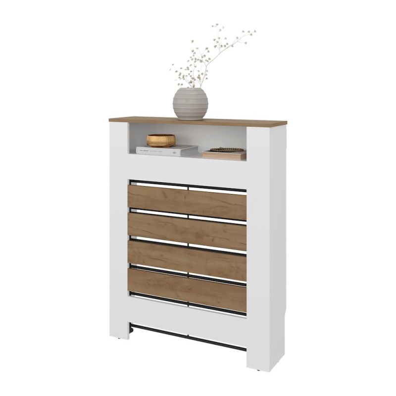 Parma Radiator Cover Cabinet, 1 Shelf, White / Walnut