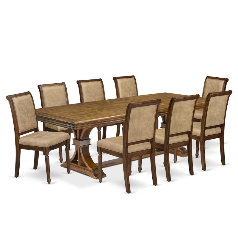 9 Piece Dining Table Set with 8 Dark Grey Chairs