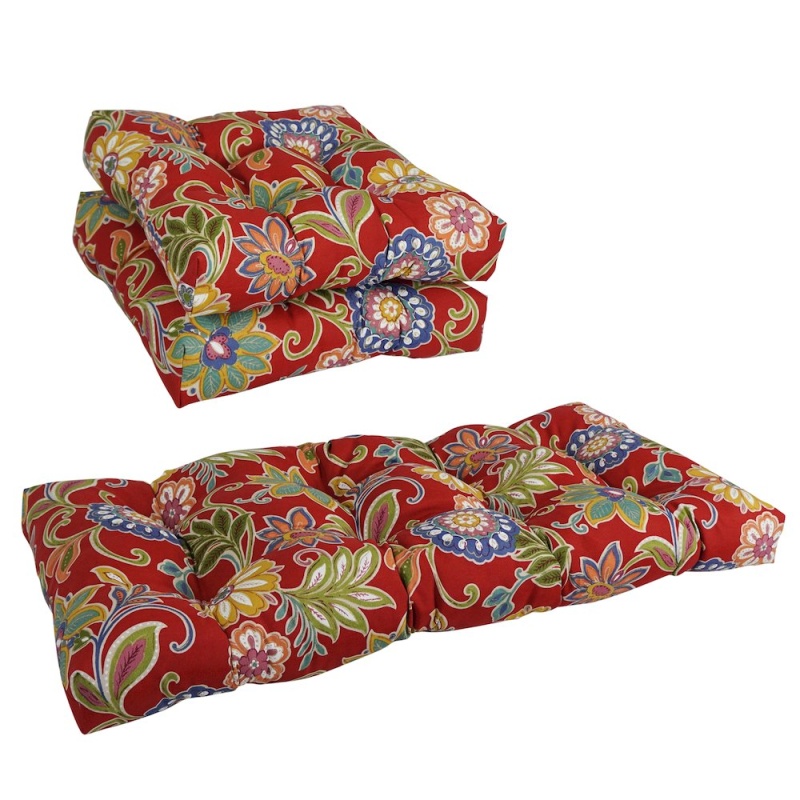 Squared Patterned Spun Polyester Tufted Settee Cushions (Set of 3)