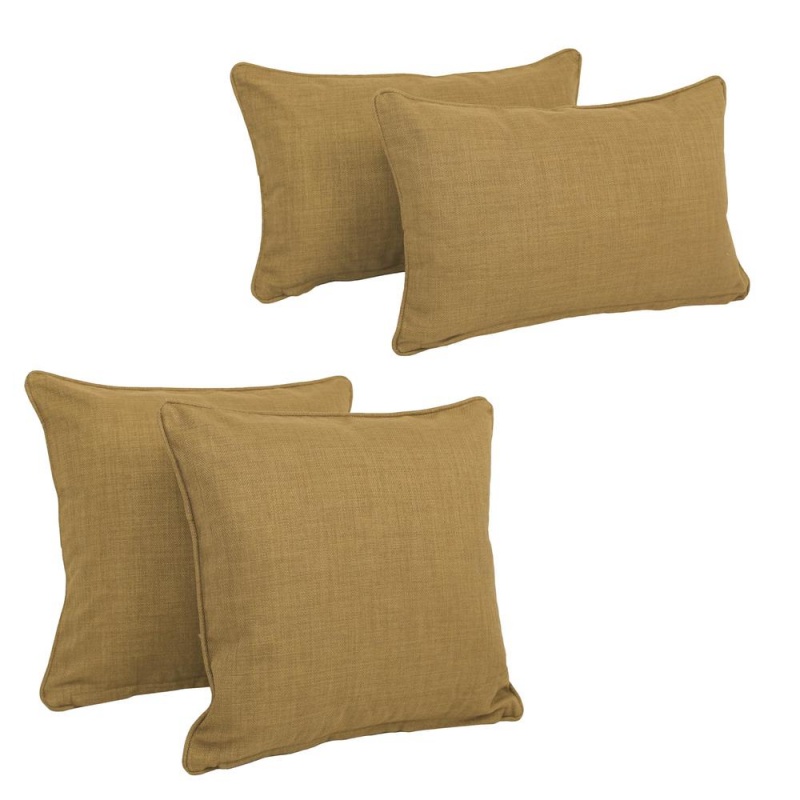 Double-Corded Solid Outdoor Spun Polyester Throw Pillows With Inserts (Set Of 4), Wheat