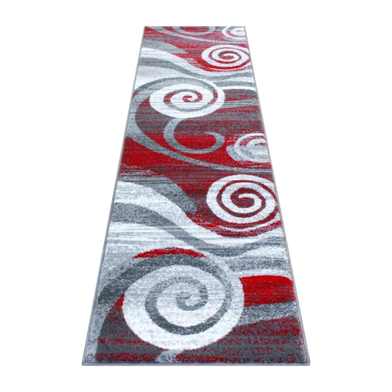 Cirrus Collection 2' X 7' Red Swirl Patterned Olefin Area Rug With Jute Backing For Entryway, Living Room, Bedroom