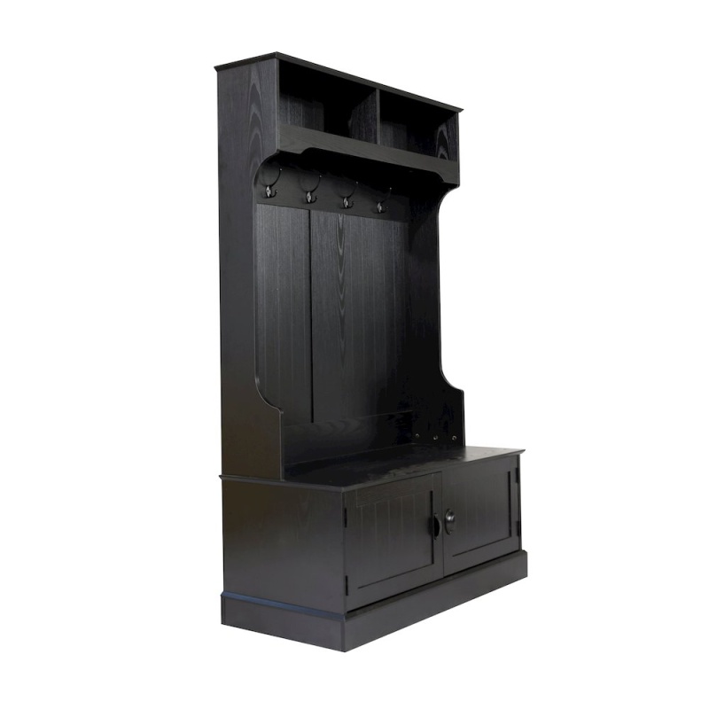 40" Wide Hallway Tree With Storage, Black