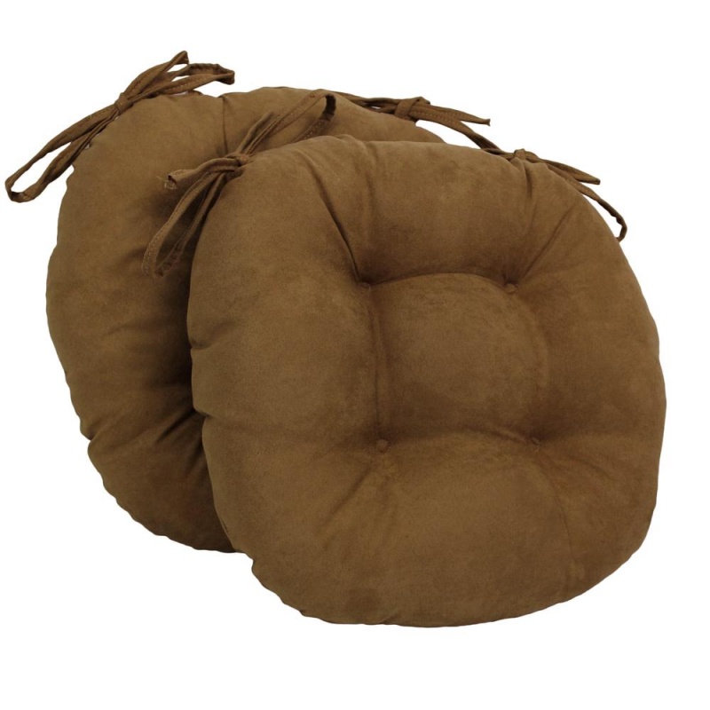 16-Inch Solid Micro Suede Round Tufted Chair Cushions (Set Of 2)