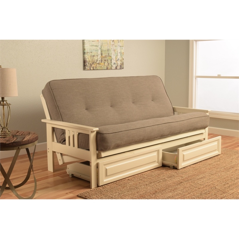 Monterey Frame/Antique White Finish/Linen Stone Mattress/Storage Drawers