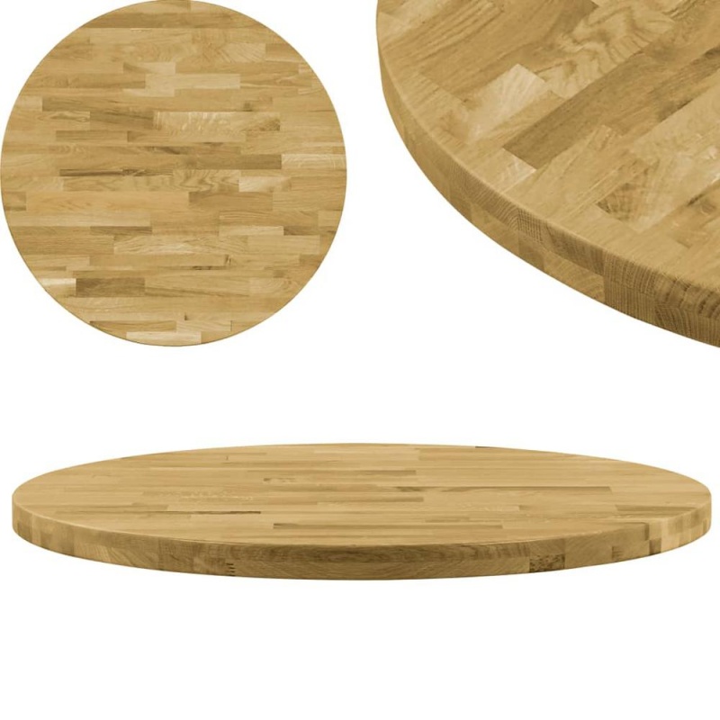 Vidaxl Table Top Solid Oak Wood Round 1.7" 23.6"