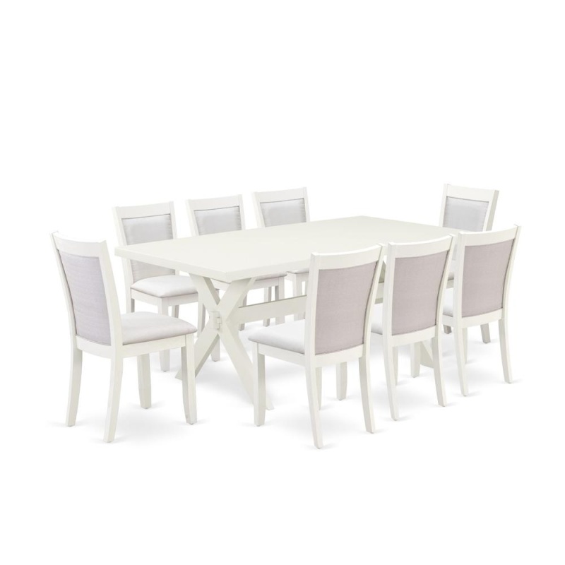 9-Pc Dining Room Set with Cream Upholstered Chairs