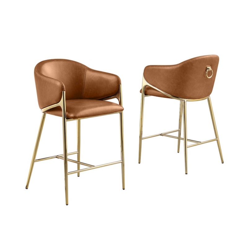 Toffee Leather-Aire Fabric Counterheight Stools