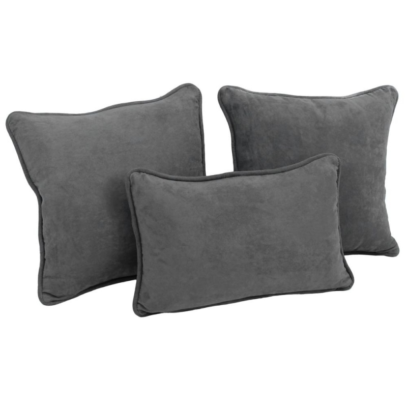 Double-Corded Solid Microsuede Throw Pillows with Inserts (Set of 3)