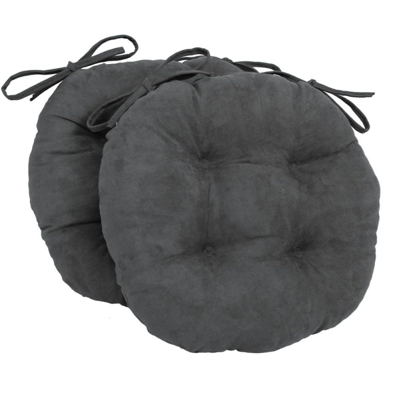 16-Inch Solid Micro Suede Round Tufted Chair Cushions (Set of 2)