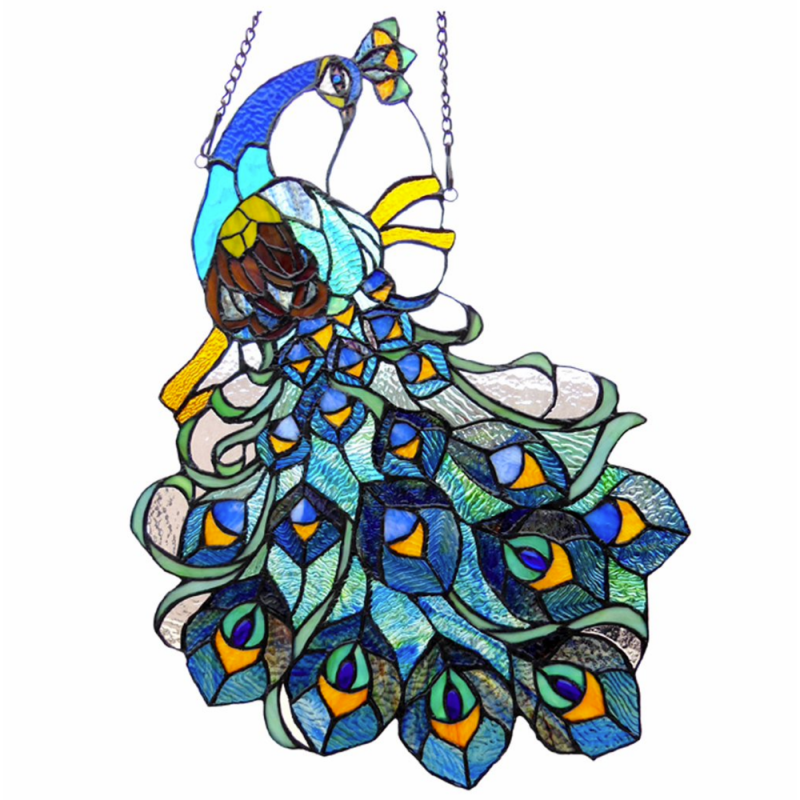 Glory Tiffany-Glass Peacock Window Panel 17X25