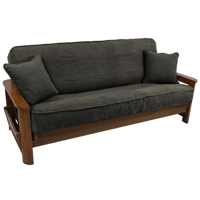 Solid Microsuede Double Corded 8 To 9-Inch Full Futon Cover Set With Two 18-Inch Throw Pillows (Set Of 3)
