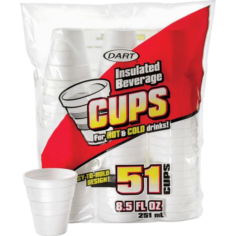 Dart Insulated 8-1/2 Fl. Oz. Beverage Cups - 8.50 Fl Oz - 1224 / Carton - White - Foam - Hot Drink, Cold Drink, Coffee, Hot Chocolate, Soft Drink, Iced Tea, Beverage